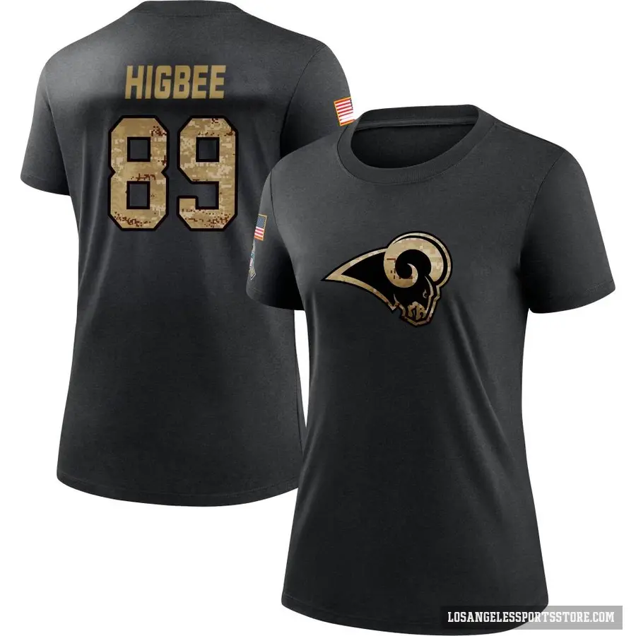 Women's ＃89 Tyler Higbee Los Angeles Rams Black 2020 Salute To Service Performance T-Shirt