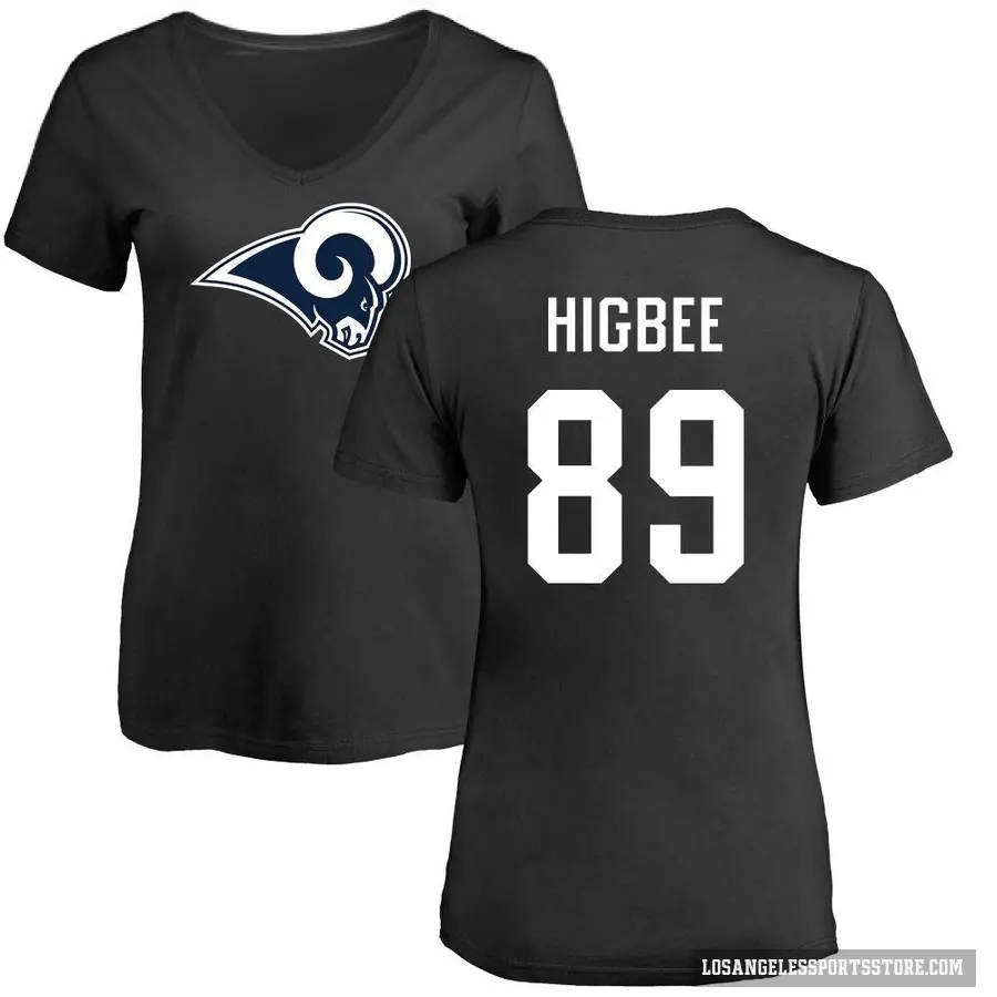 Women's ＃89 Tyler Higbee Los Angeles Rams Black Logo Slim Fit T-Shirt