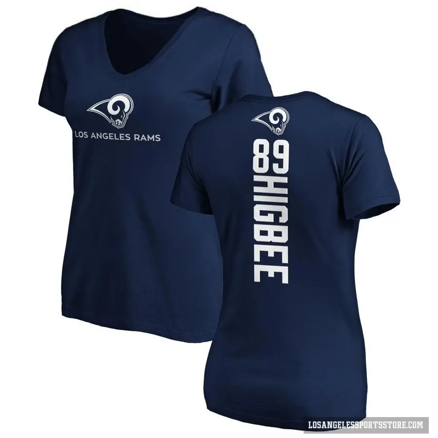 Women's ＃89 Tyler Higbee Los Angeles Rams Navy Backer Slim Fit T-Shirt