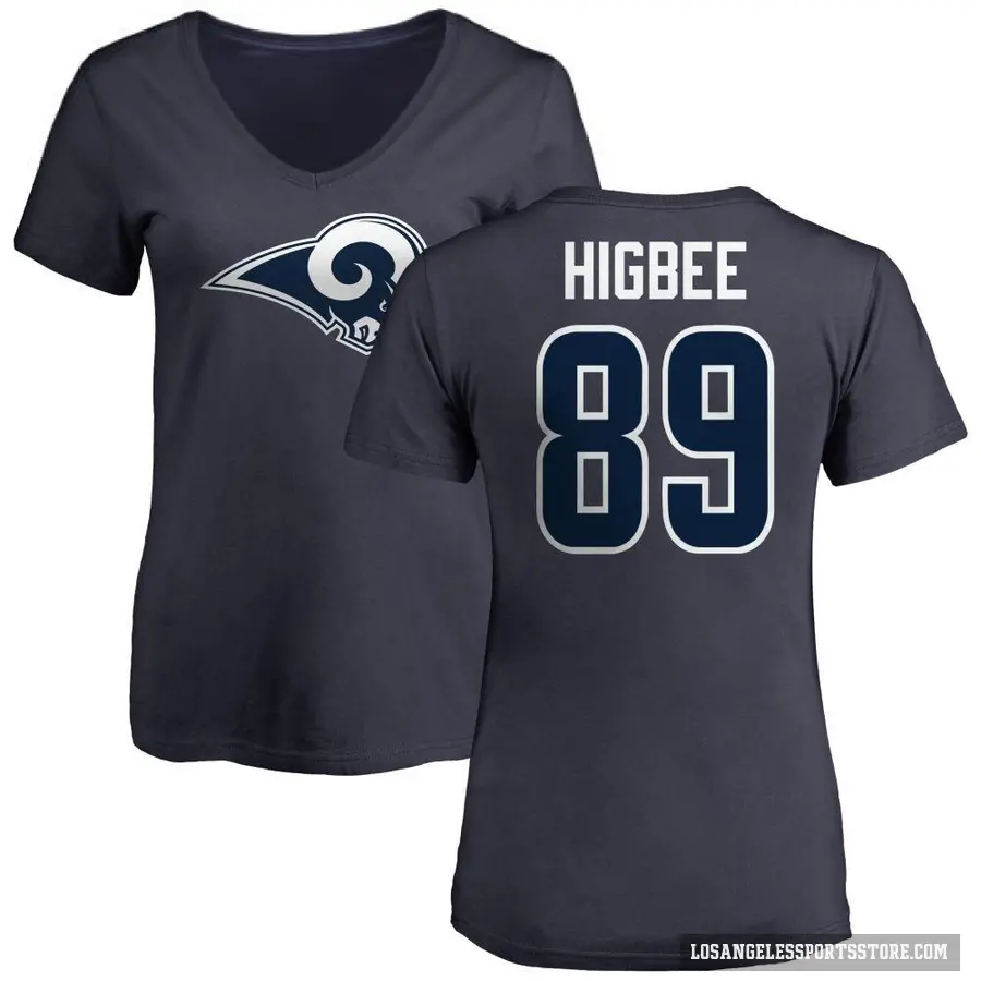 Women's ＃89 Tyler Higbee Los Angeles Rams Navy Logo Slim Fit T-Shirt