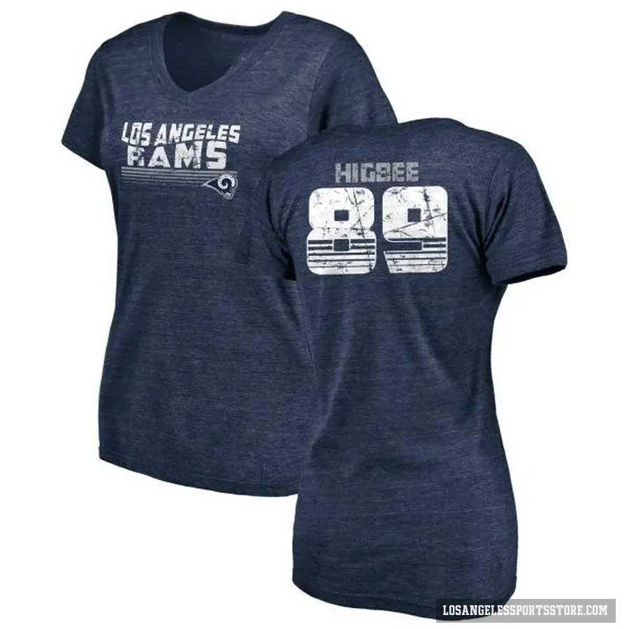 Women's ＃89 Tyler Higbee Los Angeles Rams Navy Retro V-Neck T-Shirt