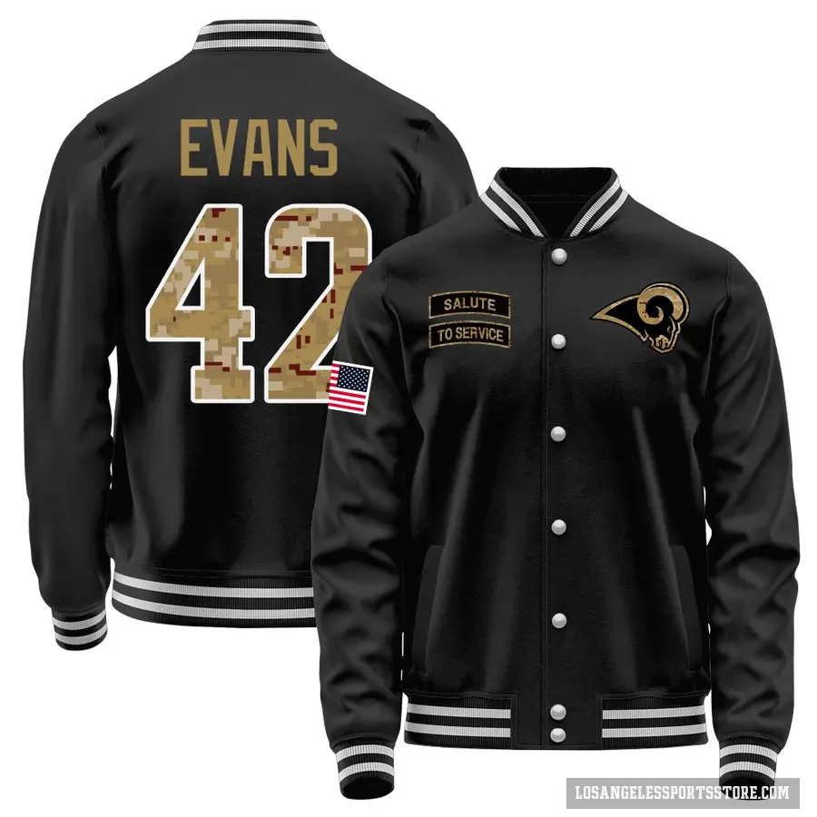 Youth ＃42 Ethan Evans Los Angeles Rams Black Salute to Service Sideline Performance Jacket