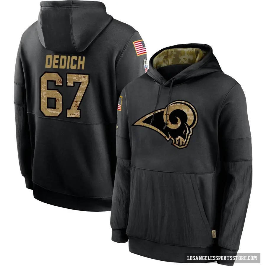 Youth ＃67 Justin Dedich Los Angeles Rams Black 2020 Salute to Service Sideline Performance Pullover Hoodie