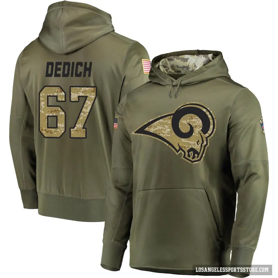 Youth ＃67 Justin Dedich Los Angeles Rams Olive Salute to Service Pullover Hoodie