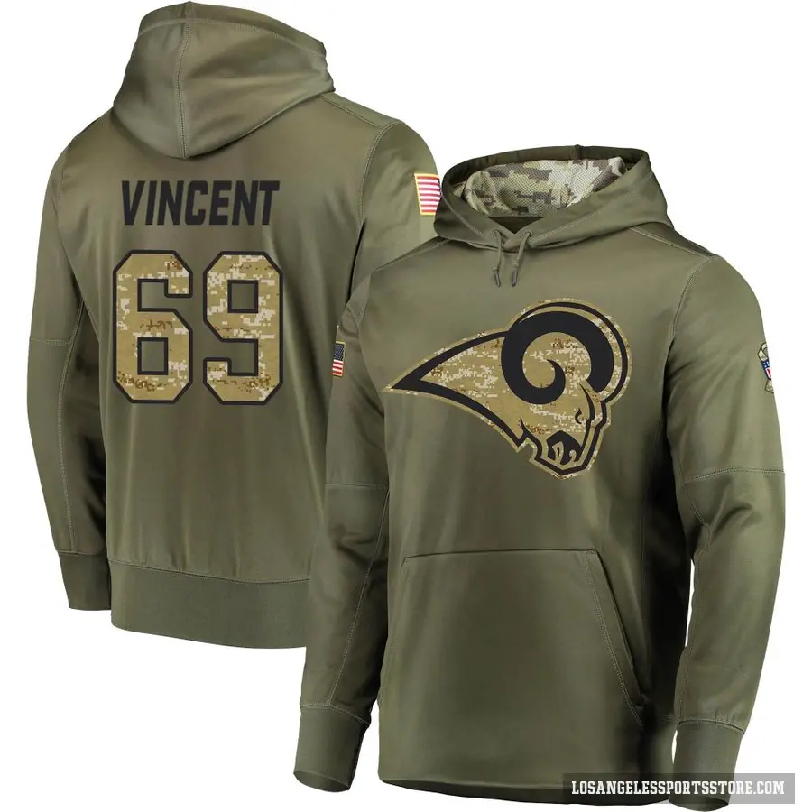 Youth ＃69 Taron Vincent Los Angeles Rams Olive Salute to Service Pullover Hoodie