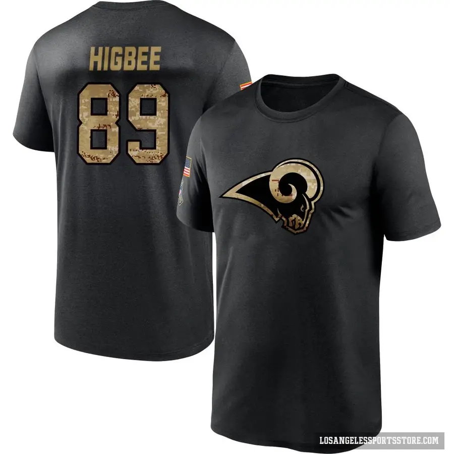 Youth ＃89 Tyler Higbee Los Angeles Rams Black 2020 Salute To Service Performance T-Shirt